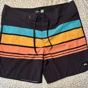 Quiksilver Men's Black, Orange, and Blue Board Shorts